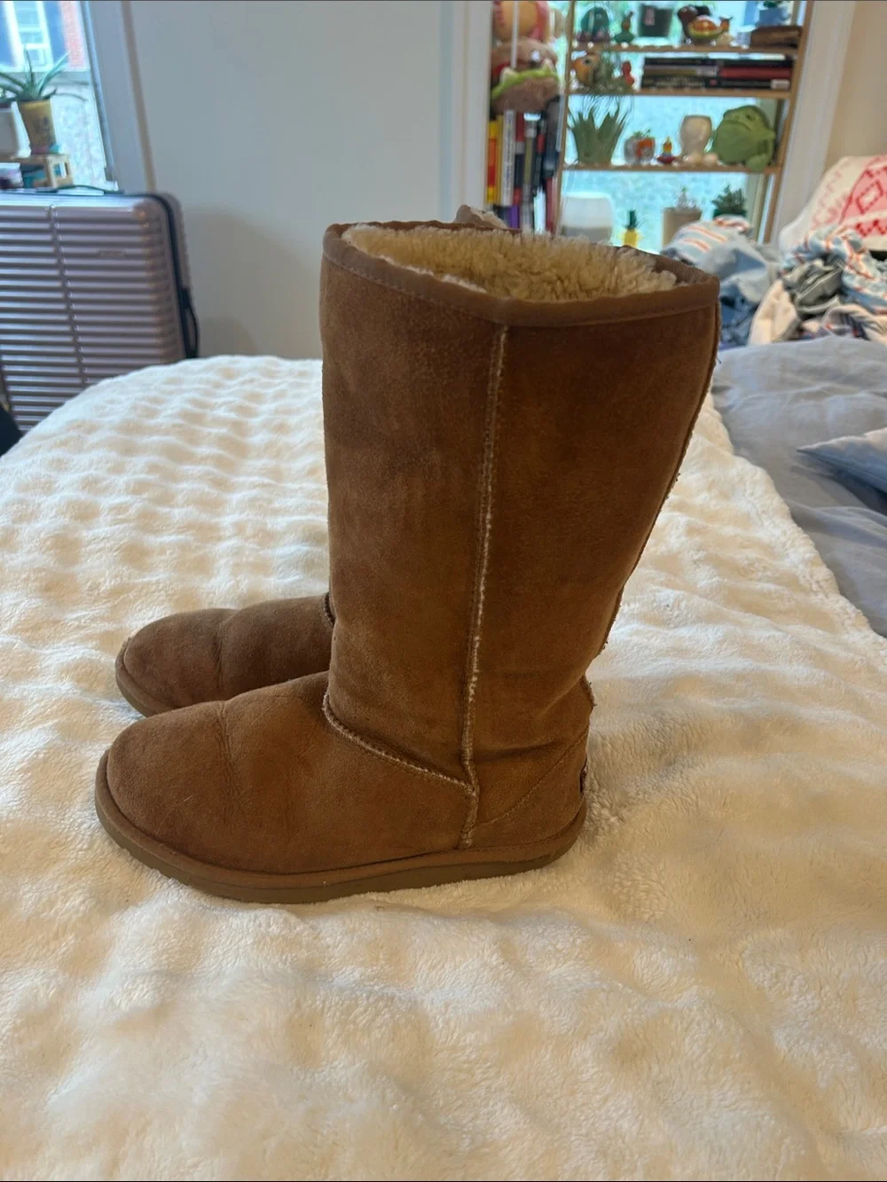 UGG Tall Shearling-Lined Suede Boots in Chestnut